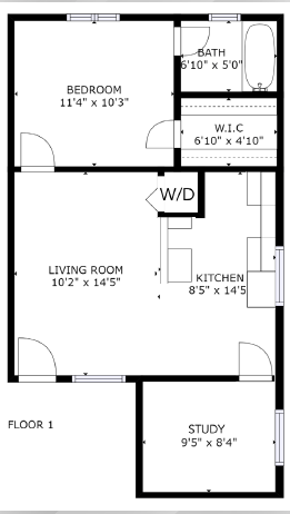 Floor plan for 1 bed, 1 bath, 547 sqft